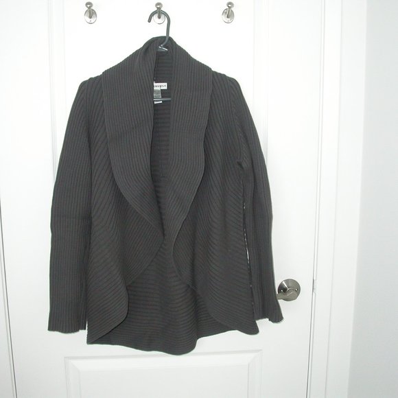 Dark Grey Ribbed Knit Cardigan - Picture 1 of 6